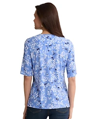 Jones New York Petite Elbow Double Keyhole Neck Printed Jersey Top