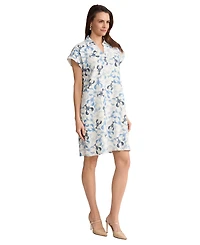 Jones New York Petite Short-Sleeve Collared V-Neck Printed Dress