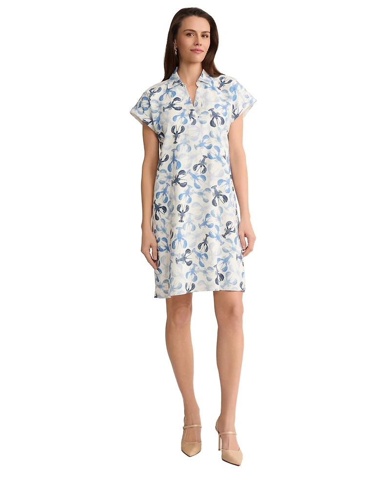 Jones New York Petite Short-Sleeve Collared V-Neck Printed Dress