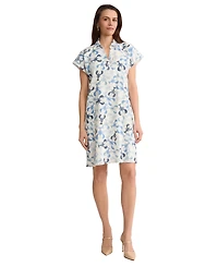 Jones New York Petite Short-Sleeve Collared V-Neck Printed Dress