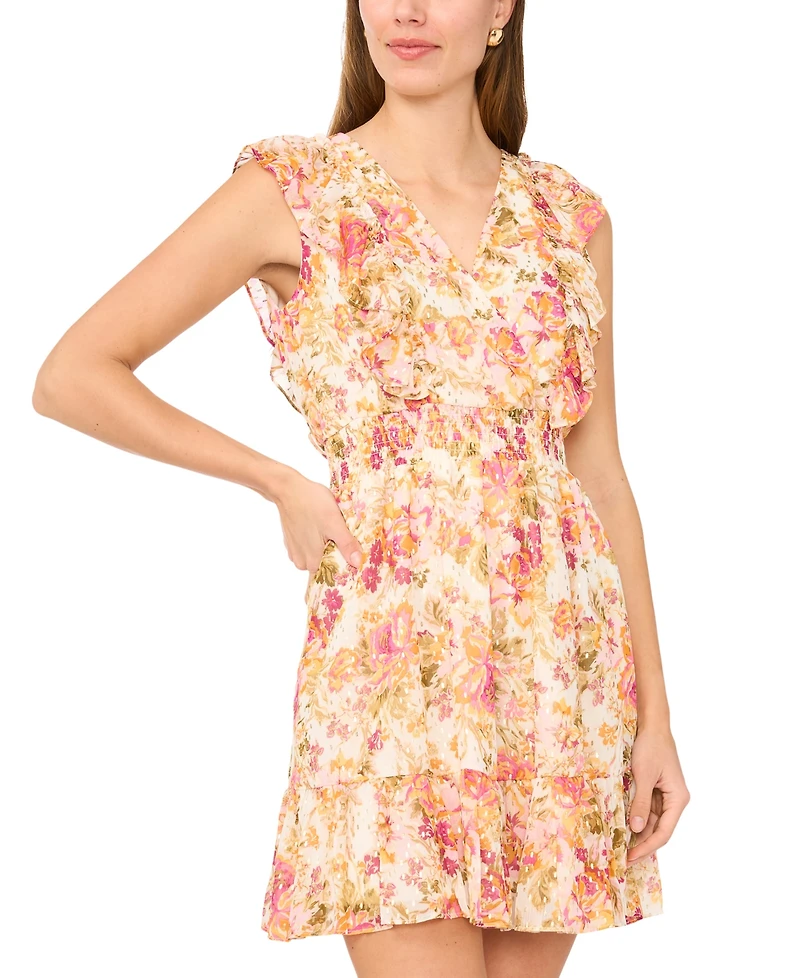 Msk Women's V-Neck Smocked Waist Mini Dress