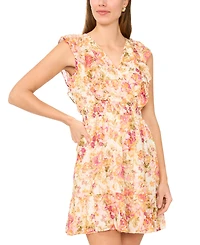 Msk Women's V-Neck Smocked Waist Mini Dress