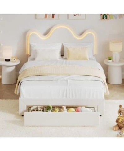 Gaomon Bed Frame With Adjustable Upholstered Headboard Girls Boucle Platform Bed Frame With Storage Drawers Princess Bed Frame For Kids