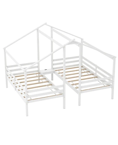 Gymax Bed Frames for Kids with Built-in Table & Usb Port Guardrails