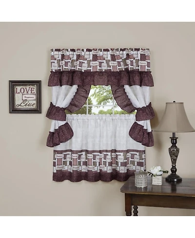 Kate Aurora Inspiration 5 Piece Cafe Cottage Kitchen Curtain Tier And Swag Valance Set - 24 in. Long