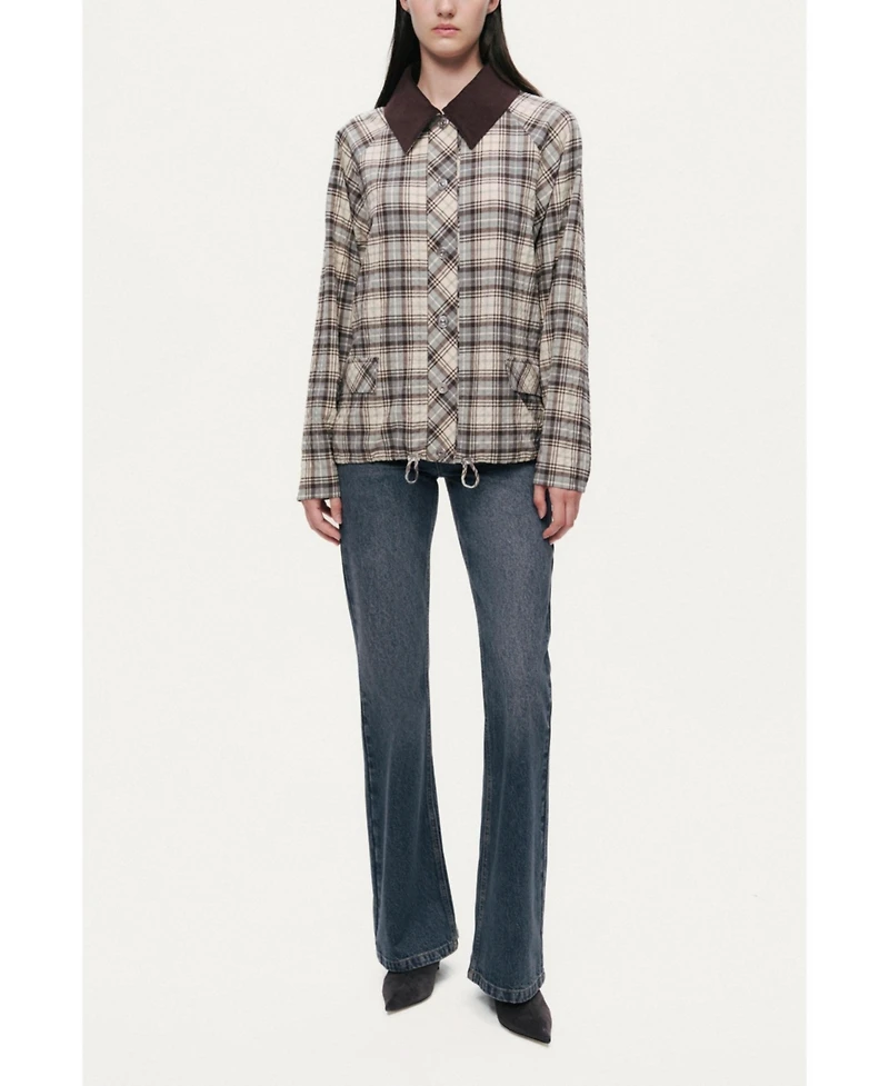 Nocturne Women's Checked Contrast Collar Jacket