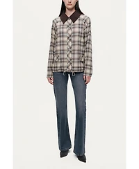 Nocturne Women's Checked Contrast Collar Jacket