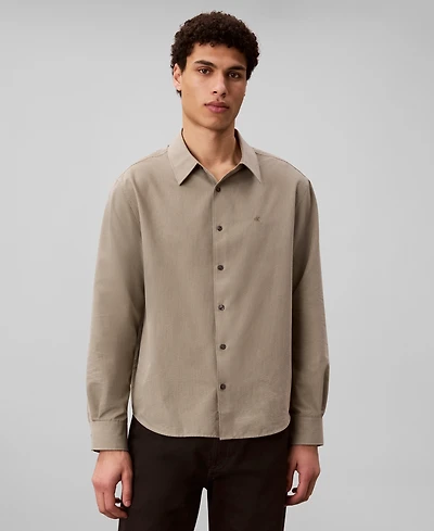 Calvin Klein Men's Yarn-Dyed Stripe Seersucker Classic Button-Down Shirt