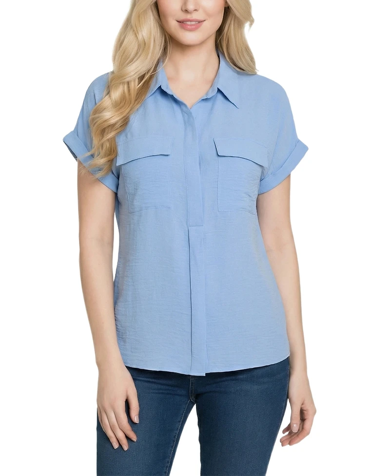 Ny Collection Women's Short-Sleeve Roll Cuff Blouse