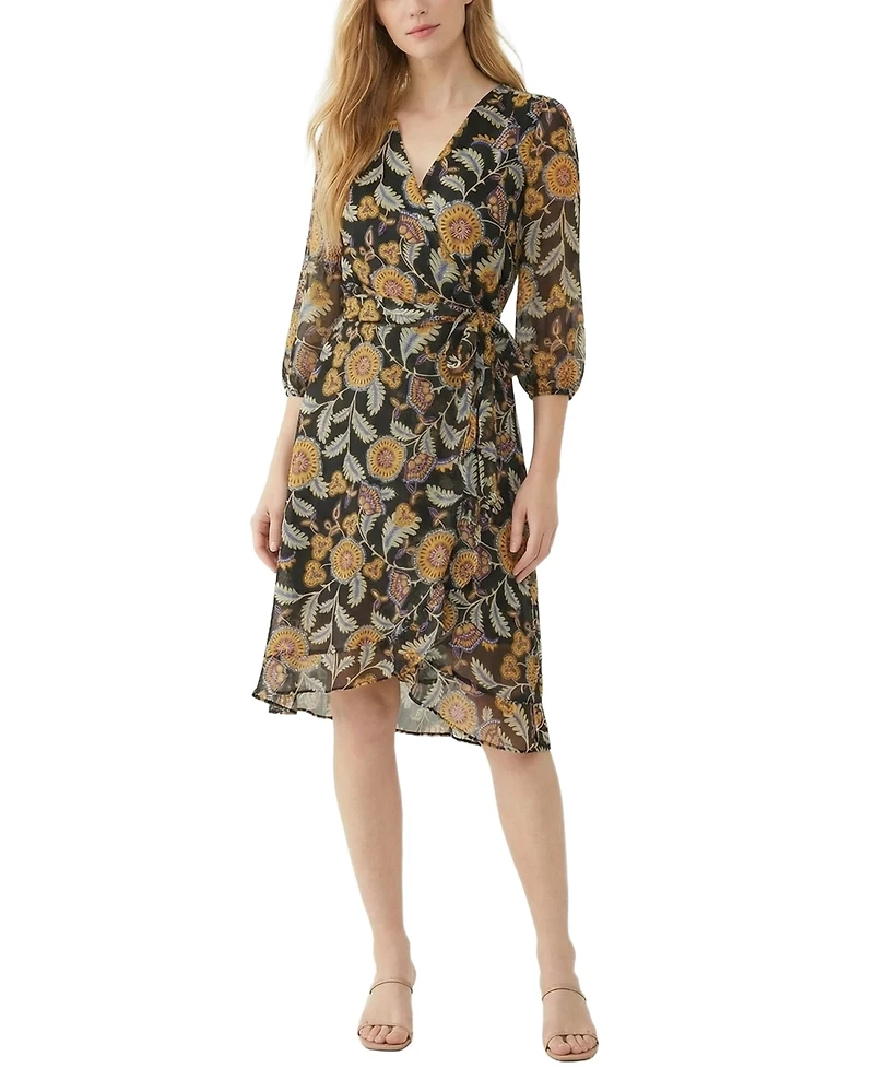 Ny Collection Women's V-Neck Belted Chiffon Dress
