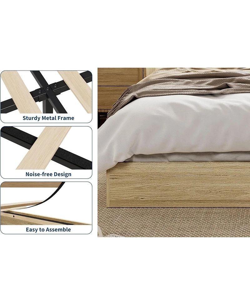 gaomon Wood Platform Bed Frame, Wooden Frame Without Headboard, Slat Support, No Box Spring Needed