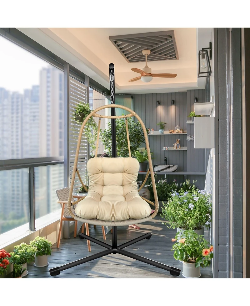Clihome Swing Egg Chair with Stand Indoor Outdoor Wicker Rattan Patio Basket Hanging
