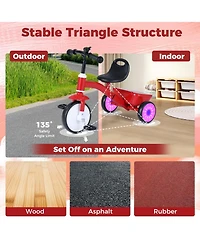 Mecale Toddler Tricycle with Glowing Wheels and 4-Level Adjustable Seat