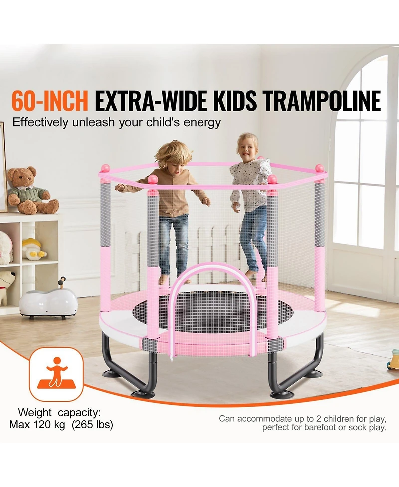 Mecale Kids Trampoline, 60" (5 ft), Enclosure Net & Basketball Hoop, Indoor/Outdoor