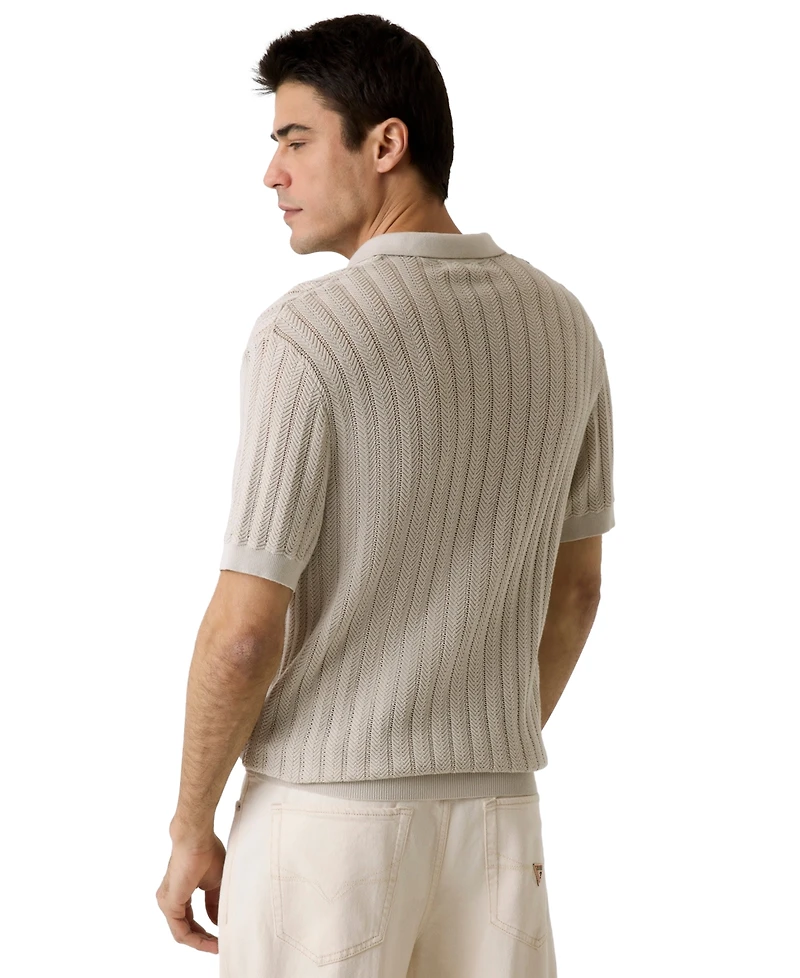 Guess Men's Lonny Herringbone Regular-Fit Polo Sweater