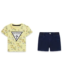 Guess Baby Boys' Short-Sleeve T-Shirt and Knit Denim Shorts Set, 2-Piece Set