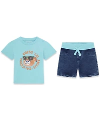 Guess Baby Boys' Short-Sleeve T-Shirt and Knit Denim Shorts Set, 2-Piece Set