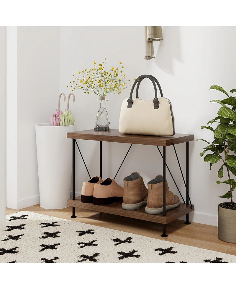 Gymax 2PCS 2-Tier Multipurpose Display Rack Freestanding Bookshelf w/ Metal Frame