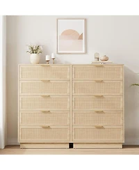 gaomon 5 Drawer Rattan Dresser for Bedroom, Integrated Cabinet Body & Legs Design Entryways and Closet, Easy Assembly