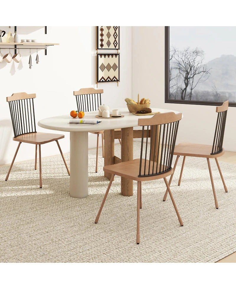 Gymax Windsor Chair Set of 4 Metal Legs Supported Dining Chair Farmhouse Armless Chair