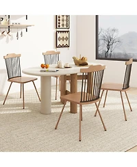 Gymax Windsor Chair Set of 4 Metal Legs Supported Dining Chair Farmhouse Armless Chair