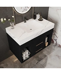 Sillysis 29.9" Floating Bathroom Vanity with Ceramic Sink, Sintered Stone Top, 2 Soft Close Drawers