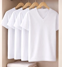 MeMoi Big Boys 4 Pack Cotton Rich V-Neck Short Sleeve Undershirts