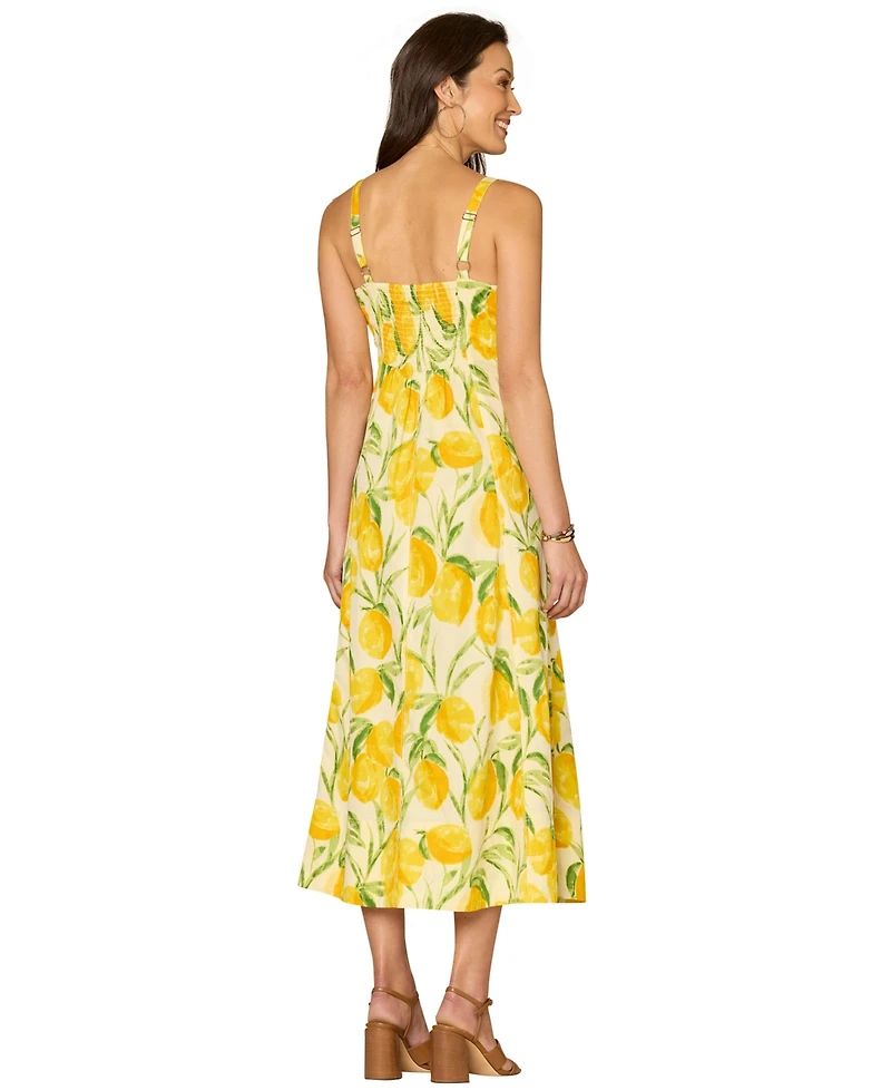 Democracy Petite Smocked Back V-Neck Printed Tank Dress