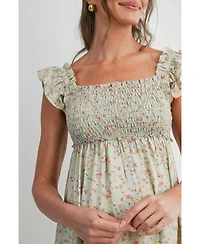 Hello Miz Maternity Smocked Floral Dress with Ruffle Cap Sleeves