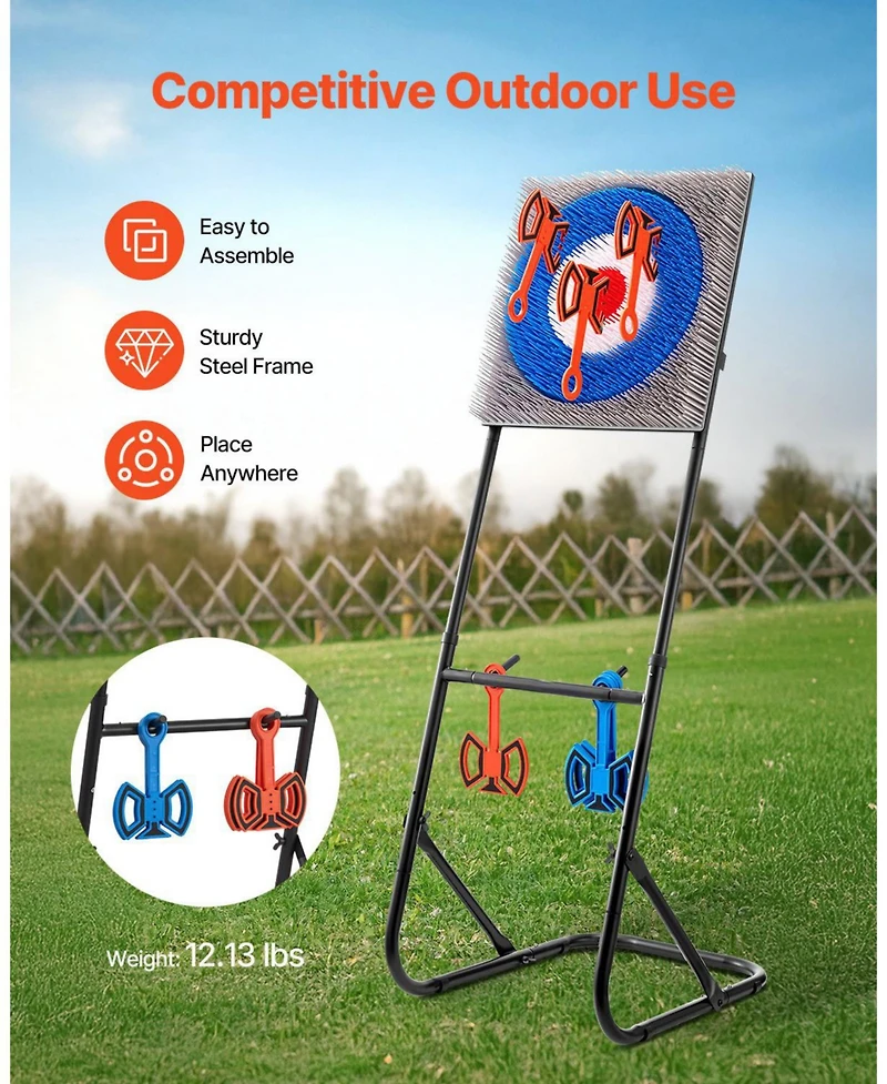 Mecale Axe Throwing Game, Plastic Bristle Target with 8 Axes and Foldable Steel Frame for Indoor and Outdoor Play