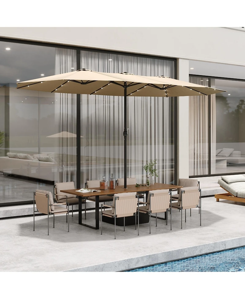 Homsee 15 ft. Double Sided Umbrella Outdoor Patio with 36 Led Solar Lights, Base and Sand Bag