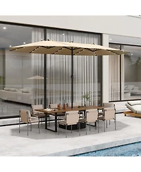 Homsee 15 ft. Double Sided Umbrella Outdoor Patio with 36 Led Solar Lights, Base and Sand Bag