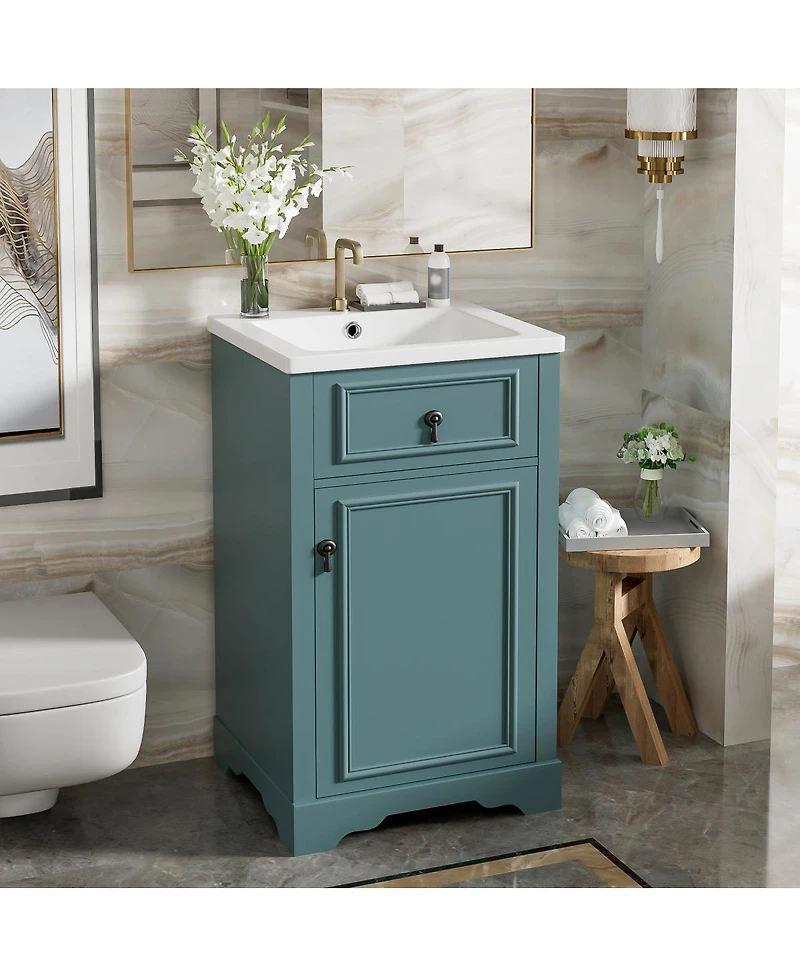 Sillysis Bathroom Vanity with Ceramic Sink, Soft Close Door, Adjustable Shelf & Door Storage for Small Bathrooms