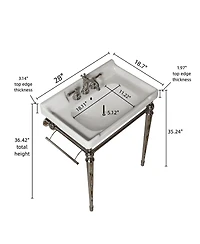 Sillysis 28" Bathroom Console Sink with White Ceramic Vanity, Wall Mounted Basin & Stainless Steel Legs, Towel Bar Included