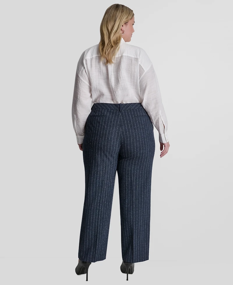 Dkny Plus Mid-Rise Pinstripe Pleated Trouser