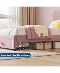gaomon Upholstered Twin Bed Frame with Storage Drawer & Scallop Headboard, Princess Platform Frames