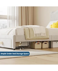 gaomon Upholstered Twin Bed Frame with Storage Drawer & Scallop Headboard, Princess Platform Frames