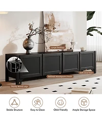 Sugift Modern Tv Media Console with Leather-Wrapped Doors and Cabinet Storage