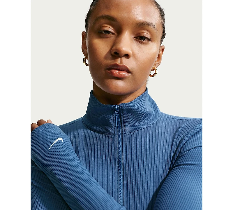 Nike Women's Sportswear Ribbed Quarter-Zip Long-Sleeve Top