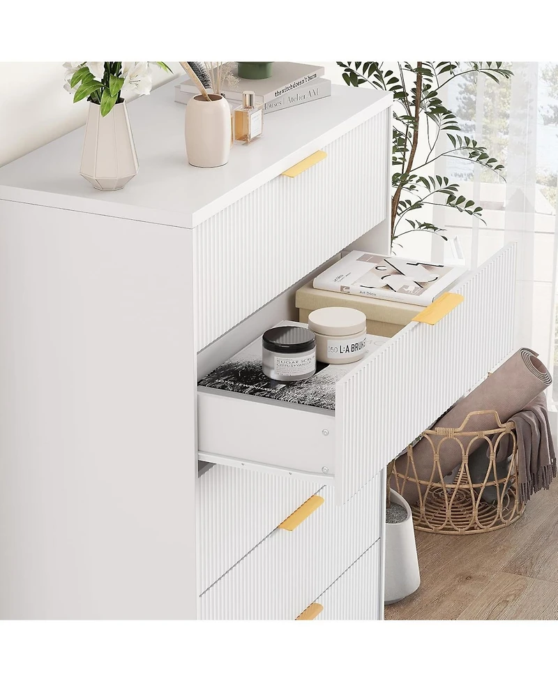 gaomon Dresser for Bedroom with 5 Drawers, Wave Fluted Modern Chest of Tall Wood Storage Organizer Nursery, Hallway, Living Room