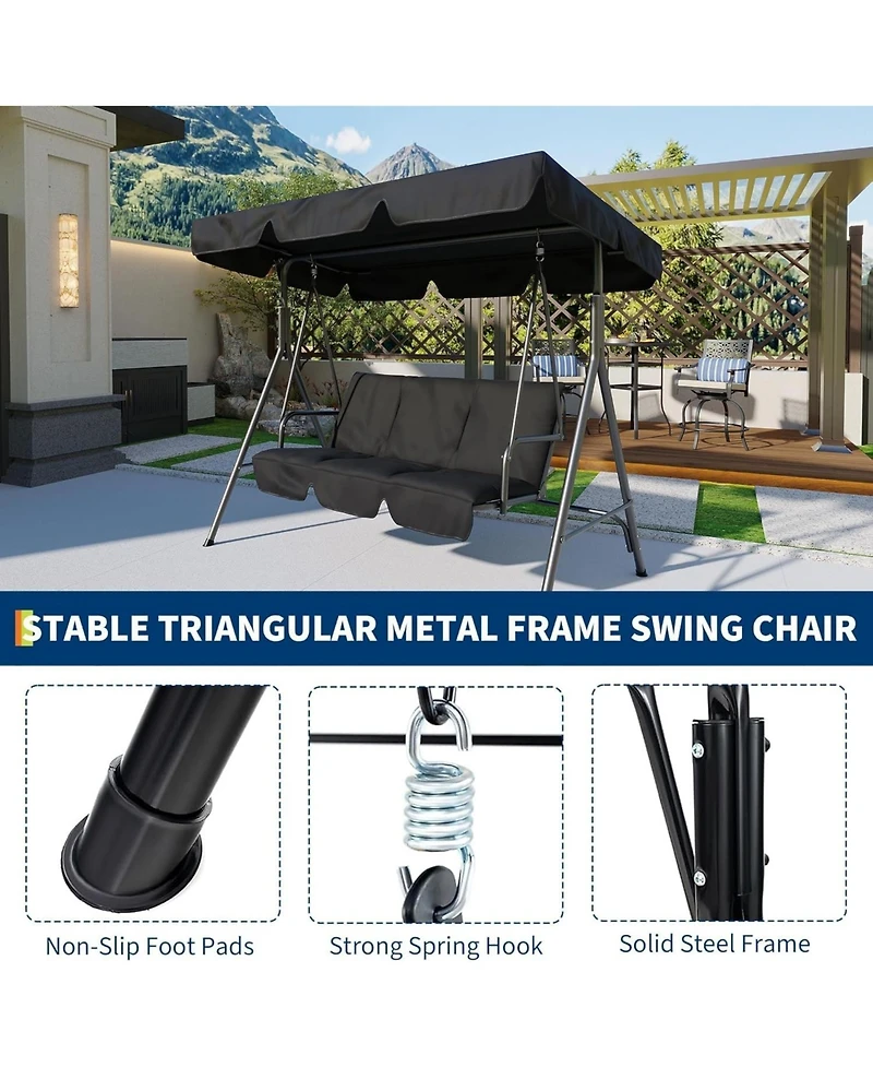 gaomon 3 Seat Outdoor Patio Swing Chair with Adjustable Canopy - Heavy Duty Textilene Porch Swing with Armrests