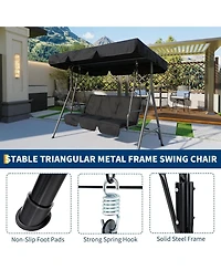 gaomon 3 Seat Outdoor Patio Swing Chair with Adjustable Canopy - Heavy Duty Textilene Porch Swing with Armrests