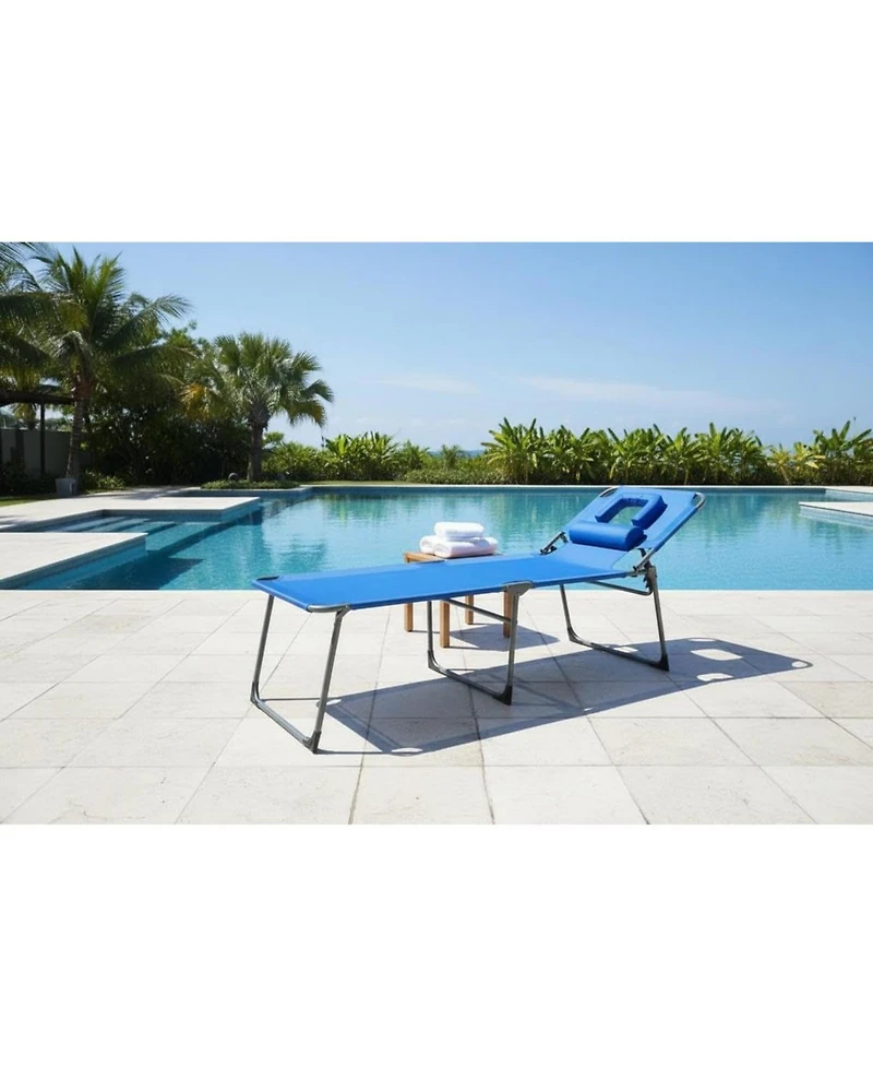 gaomon Tanning Chair with Face Hole Folding Beach Lounge Chair,5-Position Adjustable Backrest, Pillow & Side Pocket