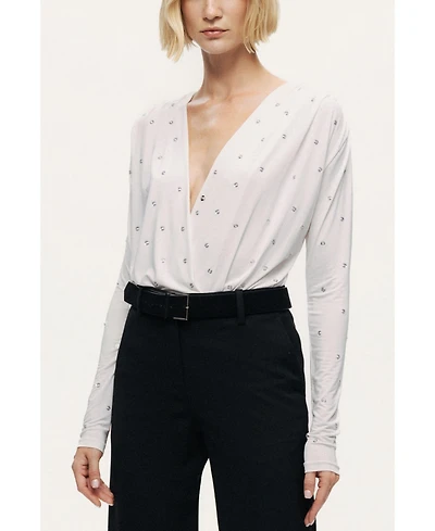 Nocturne Women's Embellished V-Neck Long-Sleeve Bodysuit