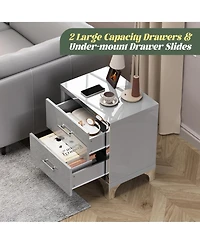 Rainsken High Gloss Mirrored Nightstand, Modern Wood End Table with 2 Drawers and Metal Handle, Bedside End Table for Bedroom