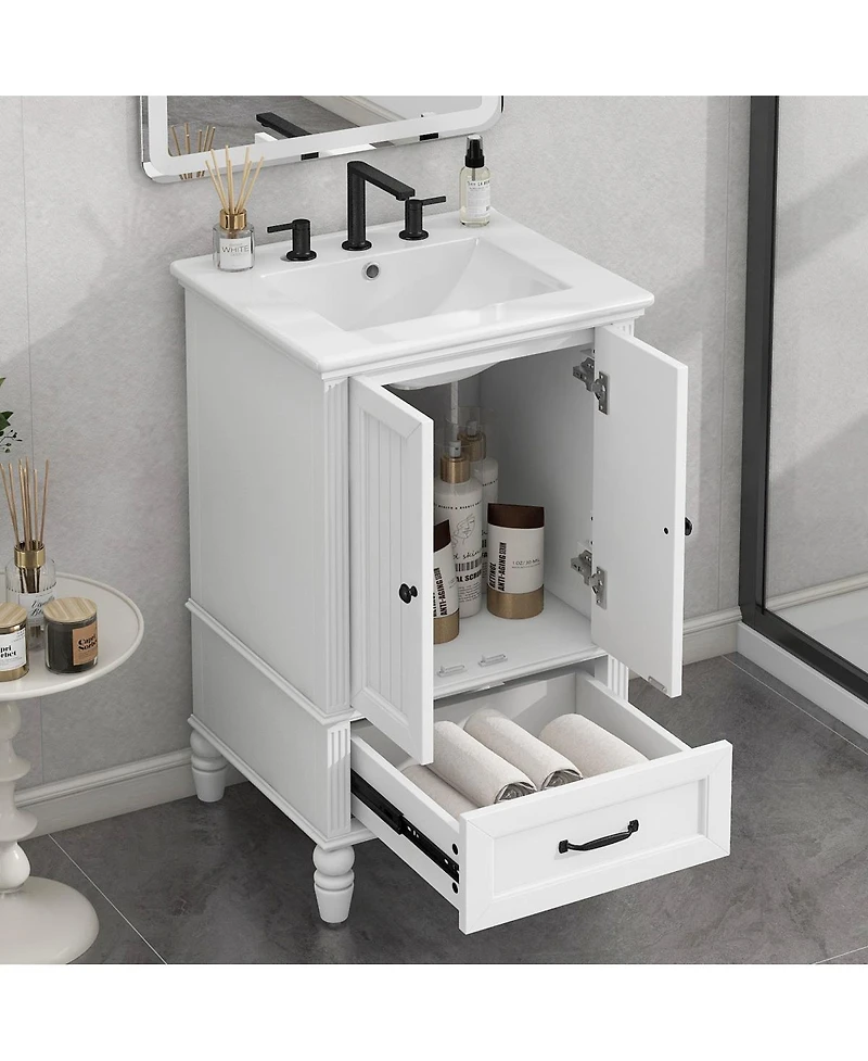 Sillysis Bathroom Vanity with Sink, Cabinet with Doors and Drawer, Magnetic Door and Adjustable Feet for Small Bathrooms