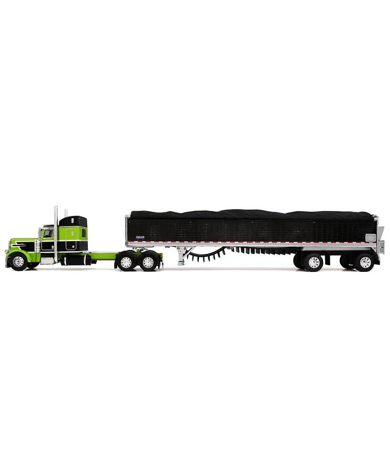 First Gear Dcp 1/64 Peterbilt 389 Semi Truck with Spread Axle Wilson Patriot Belt Trailer, Green/Black