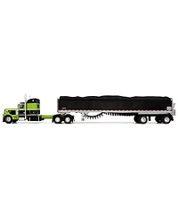 First Gear Dcp 1/64 Peterbilt 389 Semi Truck with Spread Axle Wilson Patriot Belt Trailer, Green/Black