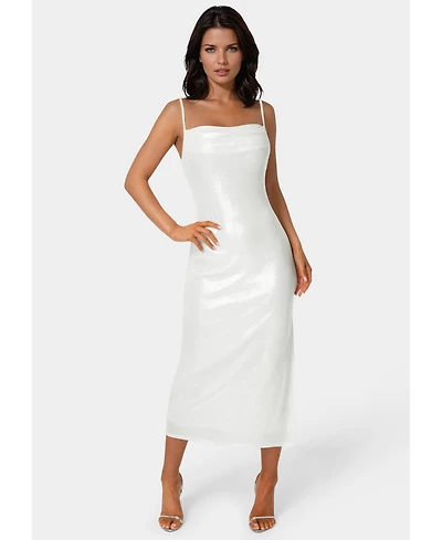 Bebe Women's Foil Metallic Slinky Cowl Maxi Dress