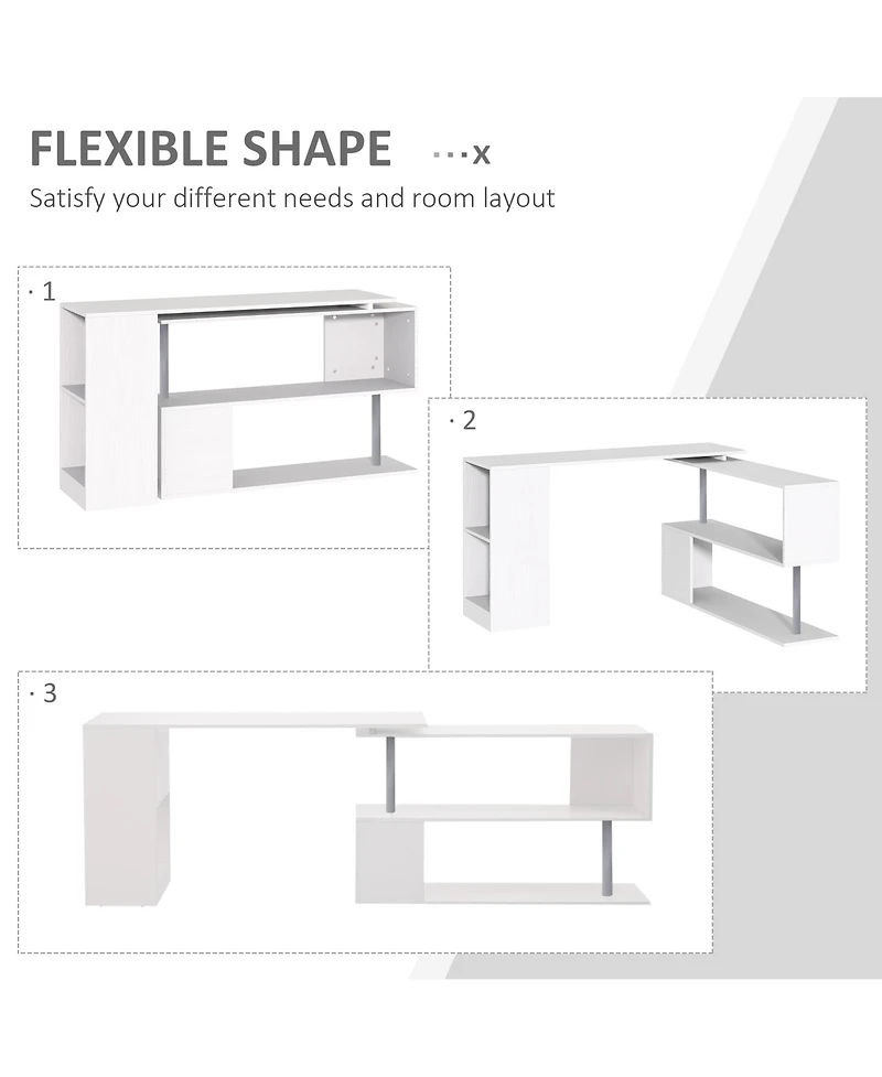 Homcom Rotating Corner Table Shelf Combo L-Shaped I-Shape Computer Home Office, White